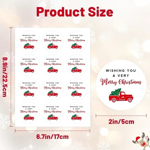 Merry Christmas Stickers 60ct - Red Truck Design - Picture 3 of 4